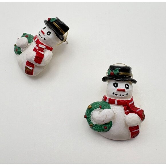 Snowman Holiday Earrings Festive Wreath & Scarf Accents Christmas Whimsical - Picture 5 of 6
